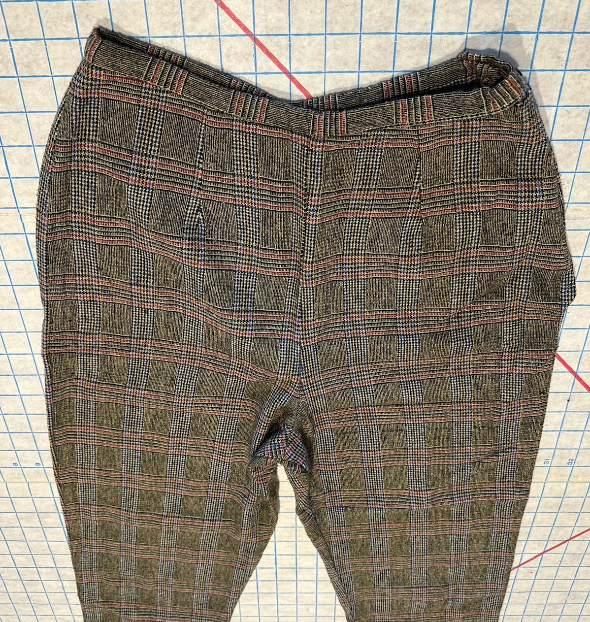 Vintage 1950s Nylon Wool Pants Women’s Tailored High Waist Glen Check Plaid