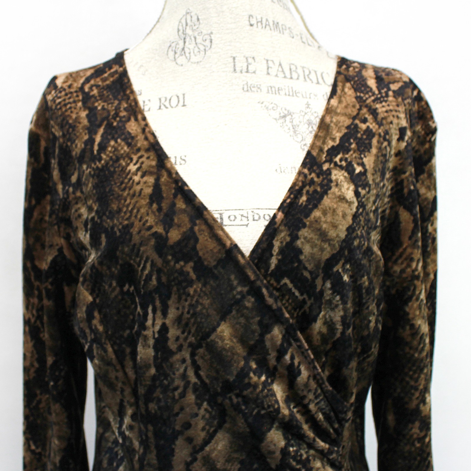 Vintage Carole Little Velure Snake Print Rayon Crepe Sheath V-Neck Dress Size 12