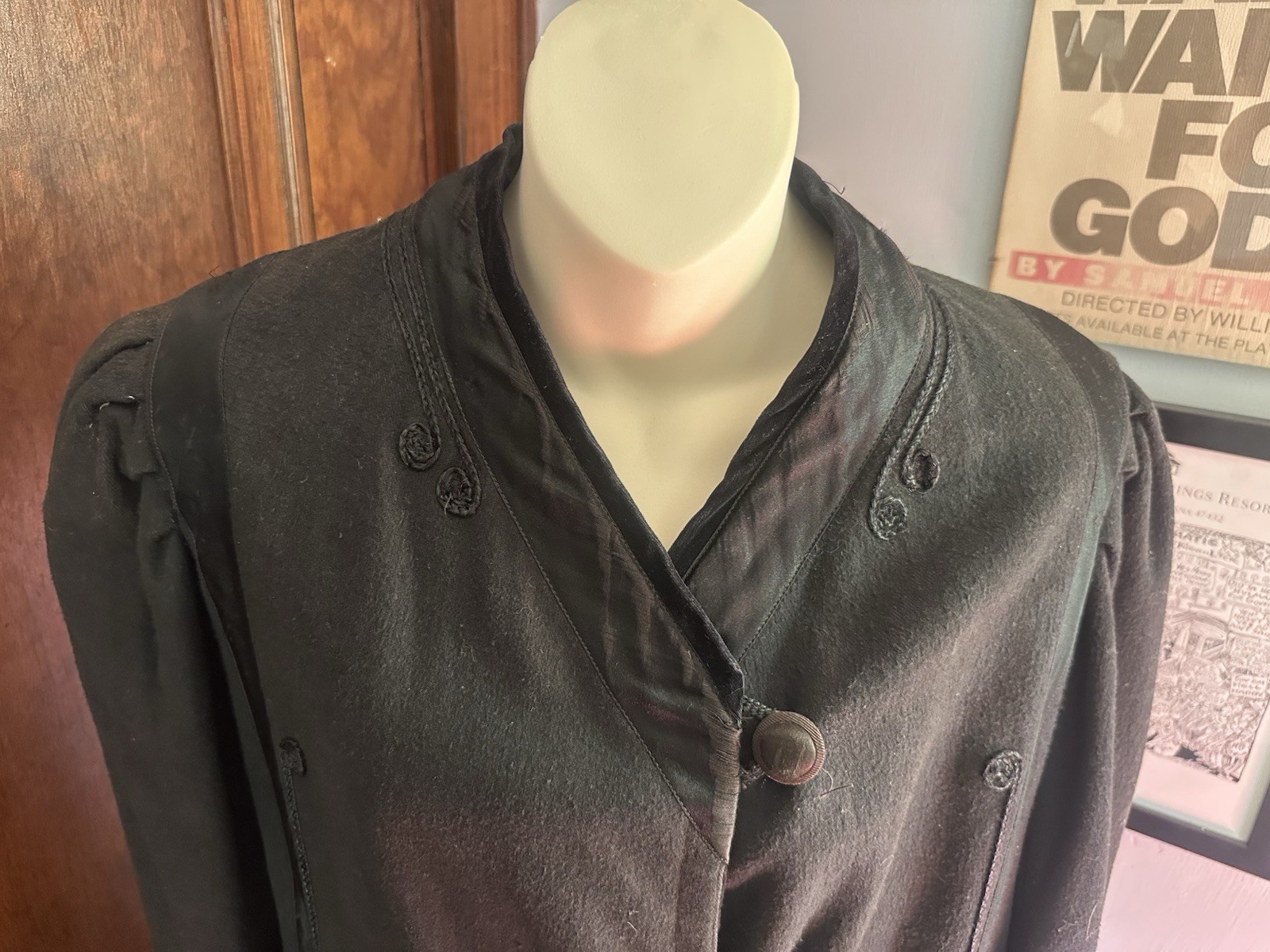 Antique Victorian Era Wool, Silk, And Velvet Trim Coat