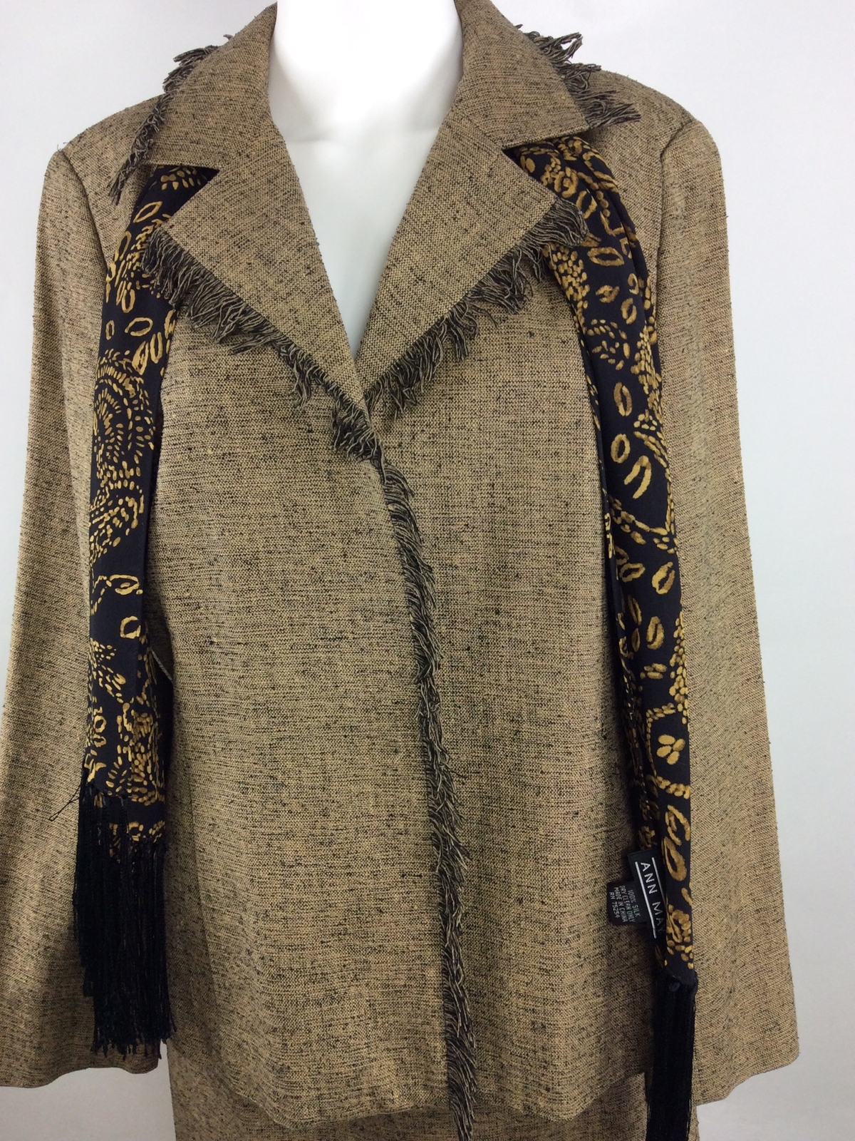 Ann May Vintage Women Silk Skirt Jacket Set Olive Size 12 (45)
