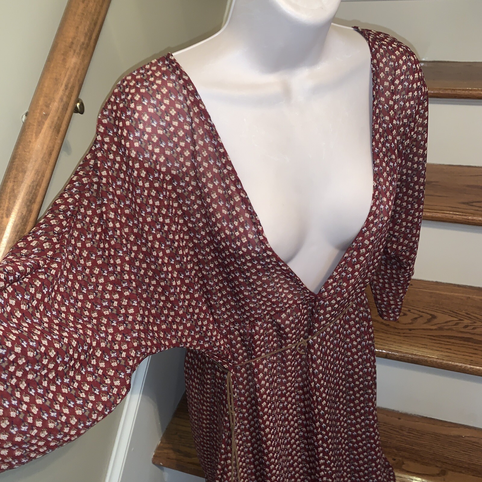 Vintage Gunne Sax Maxi Calico Feather Dress Cottage Core Prairie Boho M ❤️tb68