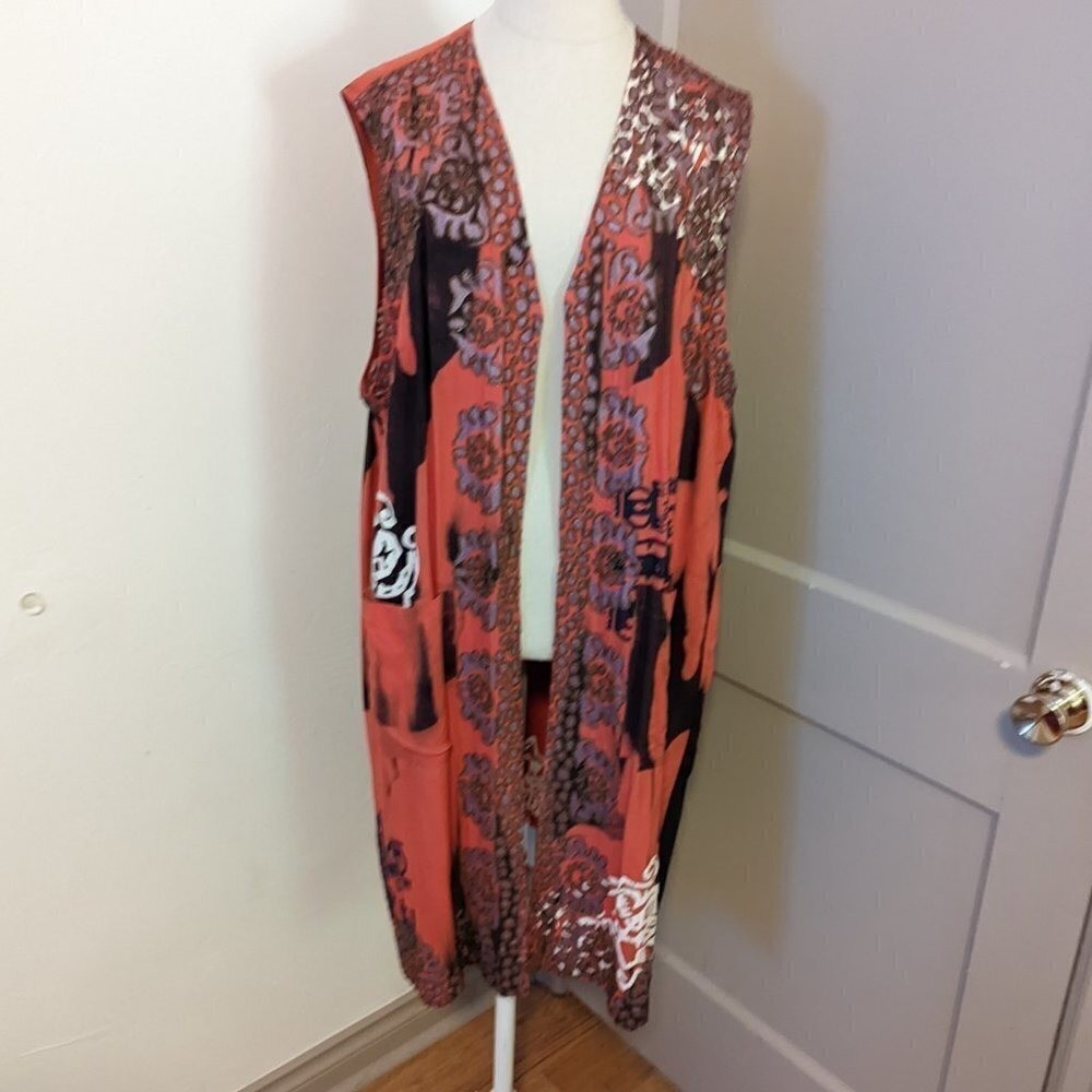 Batik Beaded Lagenlook Robe Duster Vest Dress Rayon 90’s Vintage Bali Sensation