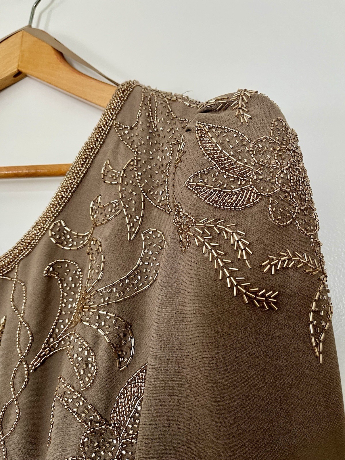 Vintage Taupe Mother Of The Bride Evening Gown Beaded