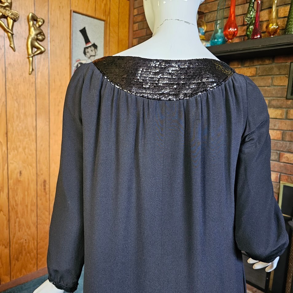 Vtg 70s Courreges Documented Avant Garde Nun Sequin Silk Maxi Dress 000 XS/S