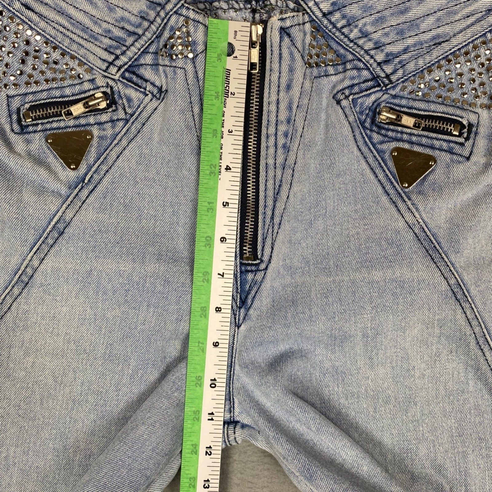 Cristina Vintage Studded High Waist Acid Wash Tapered Jeans Women Junior 7/8 Y2K