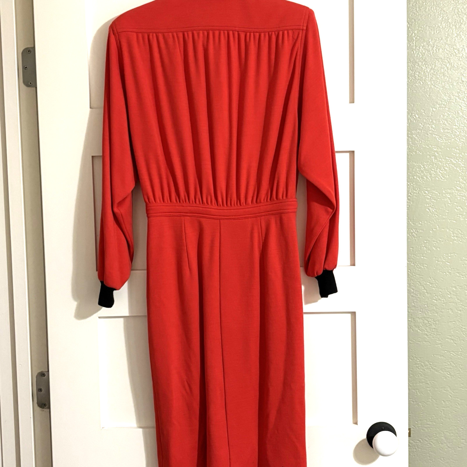 Vtg 80’s Valentino Miss V Dress Sz 6 42 Red Wool Long Sleeve Utility Dress Shirt