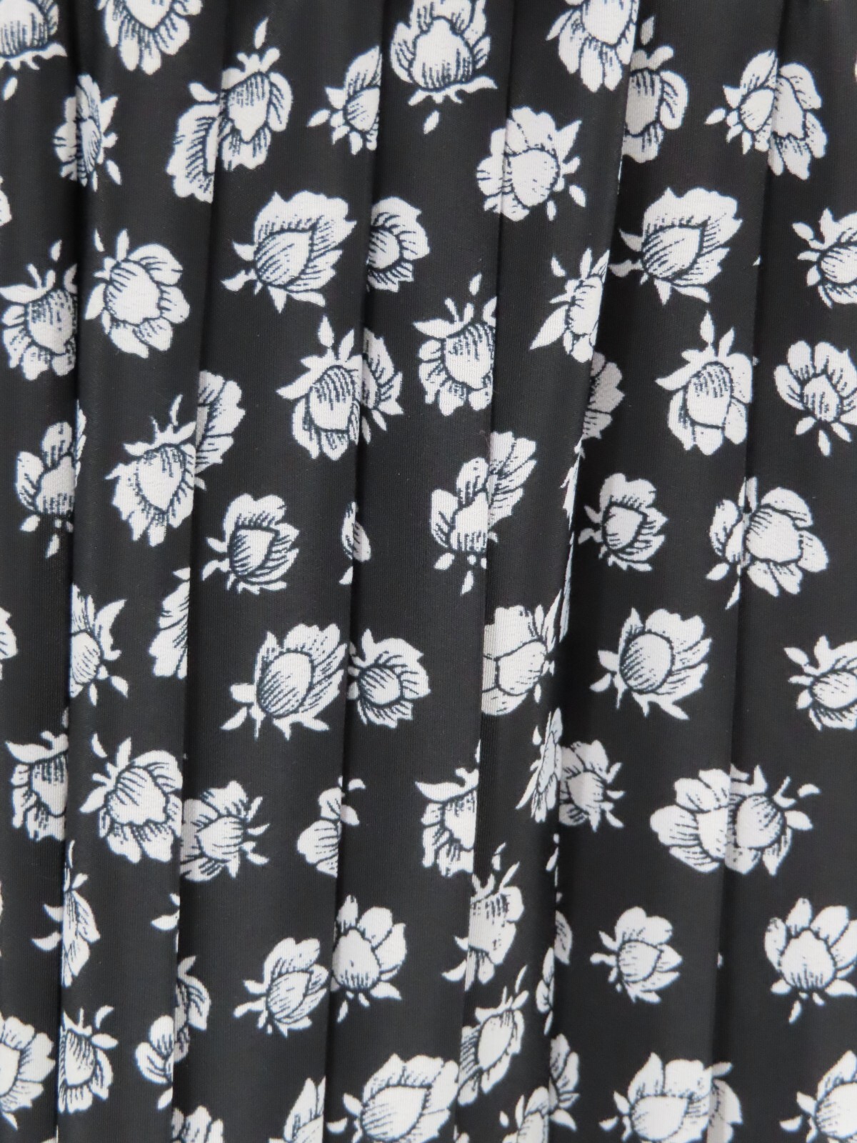 VTG 80s Breli 3/4 Sleeve Black White Floral Midi Dress Made in USA Gold Buttons