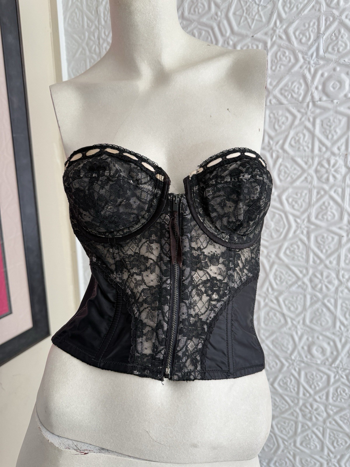 vintage Lady Marlene Corset Bra Top Strapless Bustier lace 1950s Black 34 B