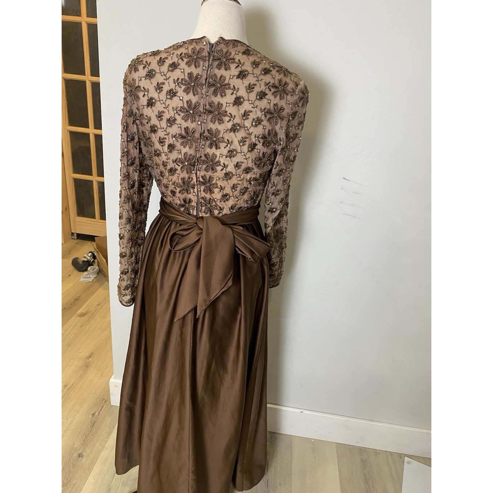 Vintage 50’s/60’s Heavy Sequined Gown Sheer Top Satin Skirt Victoria Royalty