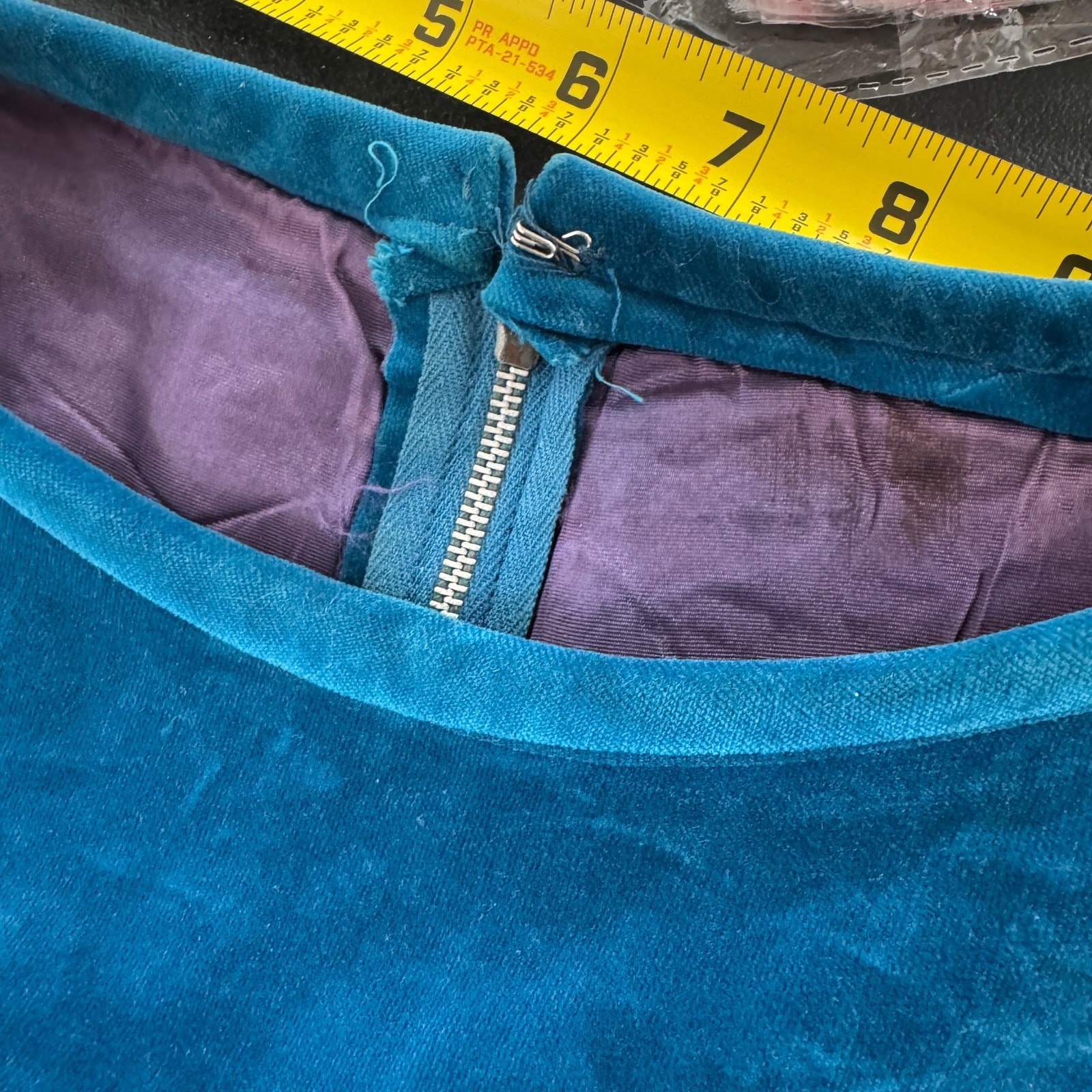 Vintage 60s Ilene Ricky Aqua Blue Velvet Dress Mod Empire Waist Tie Size XS