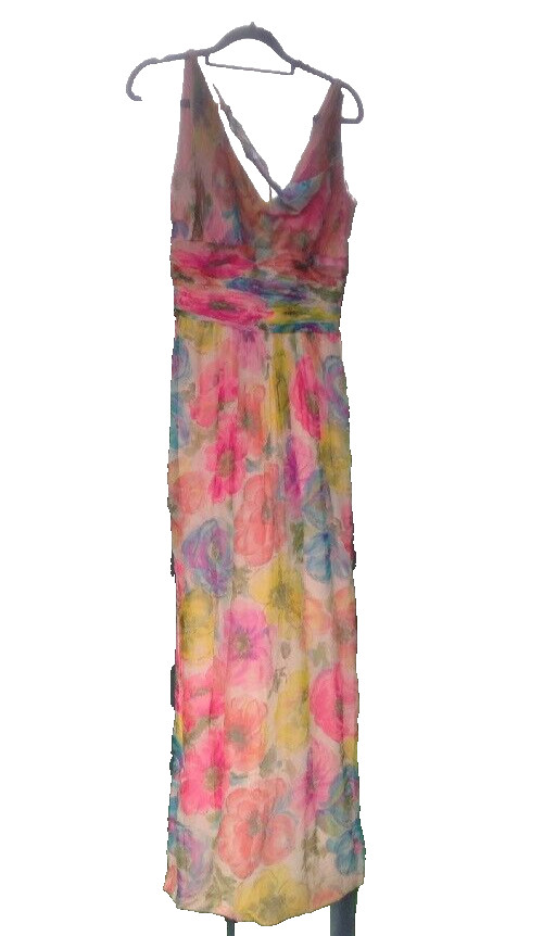 VTG 60s Miss Bergdorf Silk Maxi Dress Sz XS? Watercolor Edward Abbott FLAWS