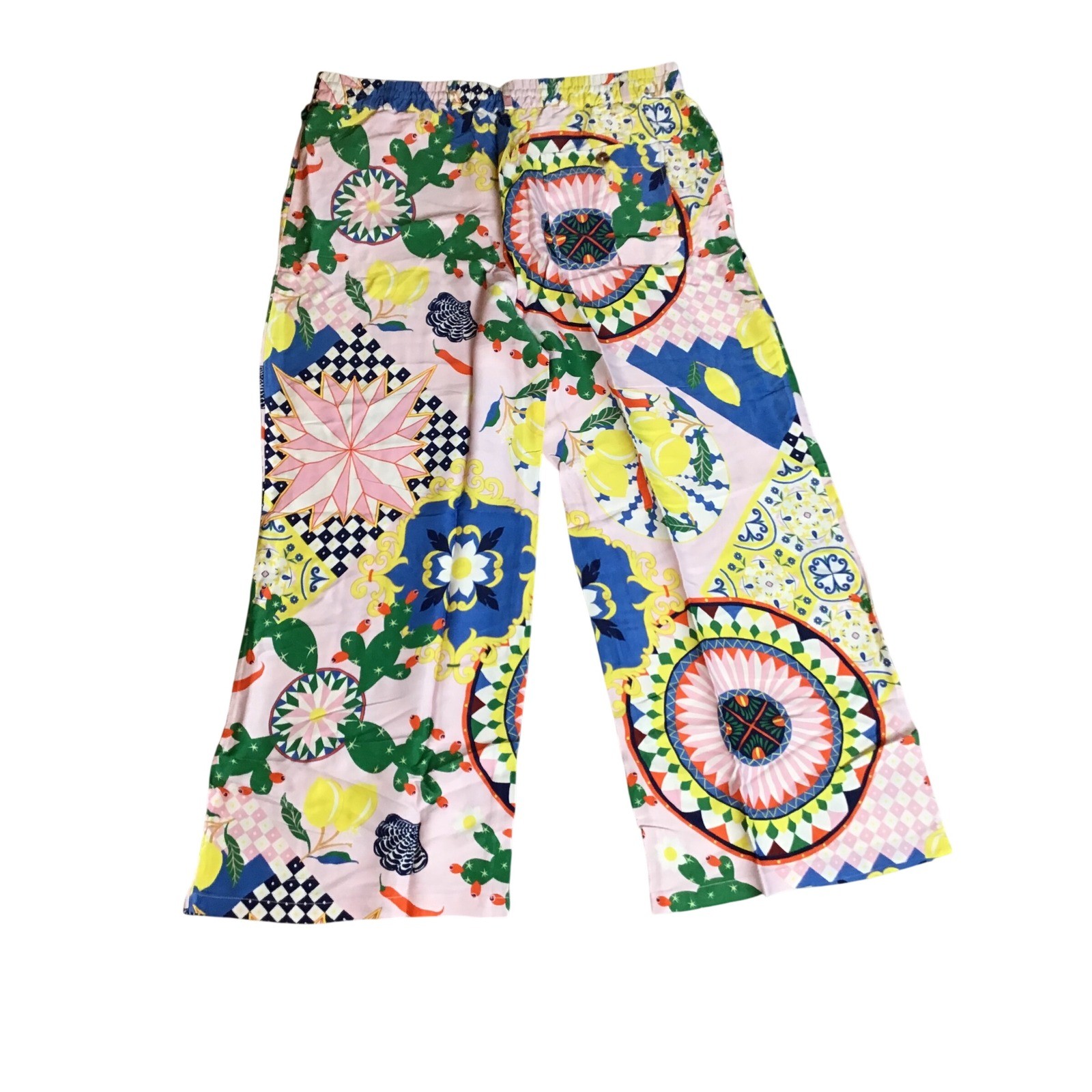 Anthropologie Women’s Pink Citrus Tile Print Wide Leg Pants Size XL NWT
