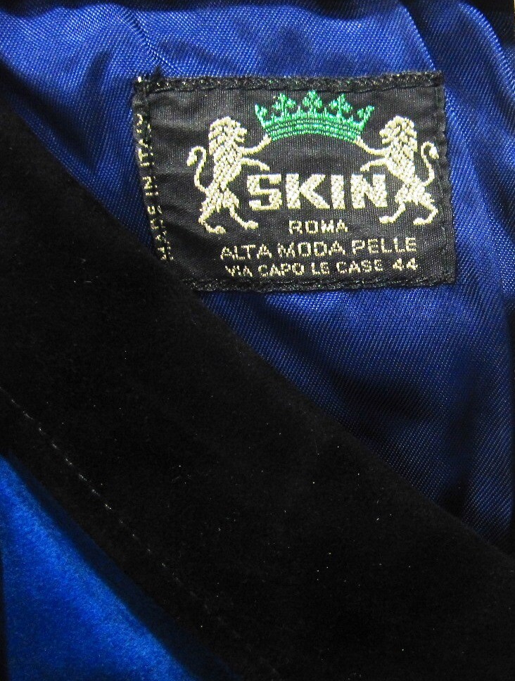 SKIN ROMA ALTA MODA PELLE VIA CAPO LE CASE SIZE 44 DRESS SUEDE BLACK BLUE ITALY