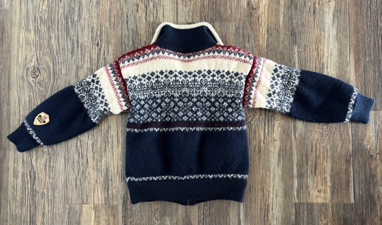 Vtg Windfjord Classic Bergen Norway Pure Wool Sweater S Full Zip Blue Red White