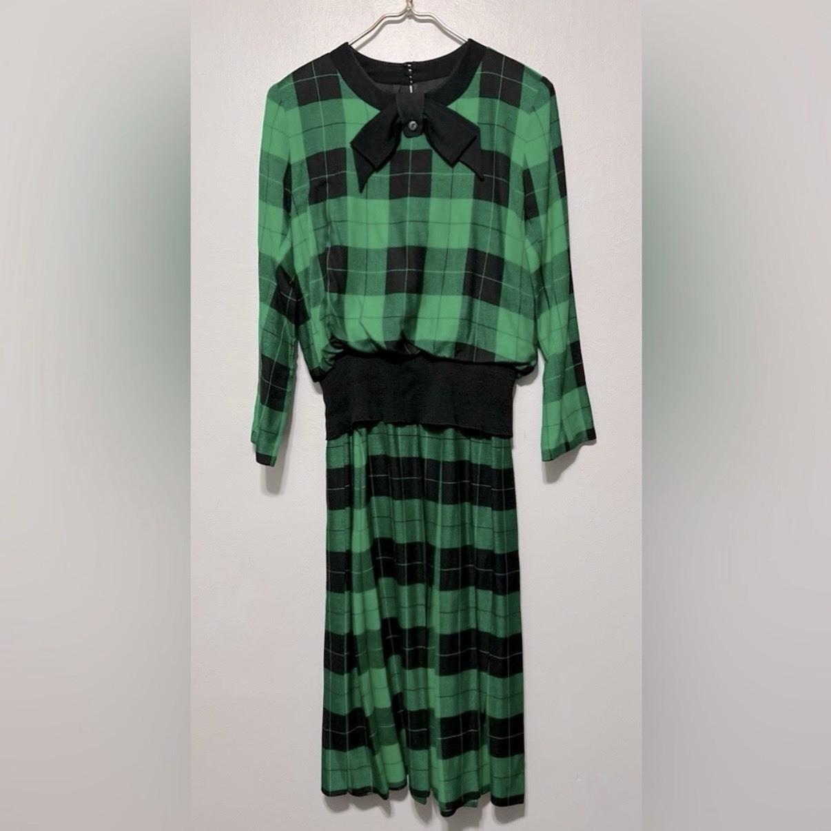 Vintage Dress Bichon By Cynthia Howie Pleated Plaid Dress Made In USA Christmas