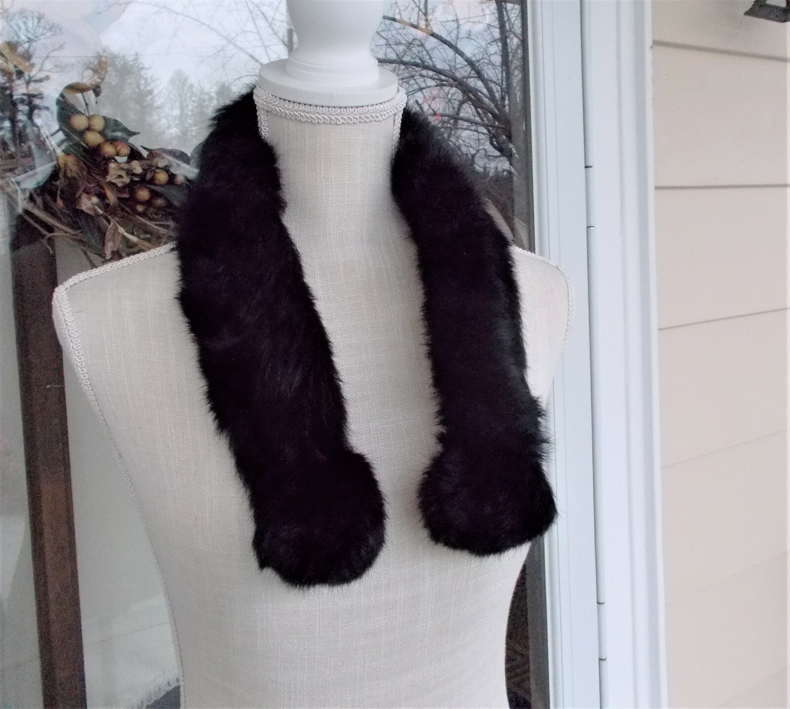Vintage Soft Black Rabbit Fur Collar Scarf 30″ Long XS to 2X Lovely