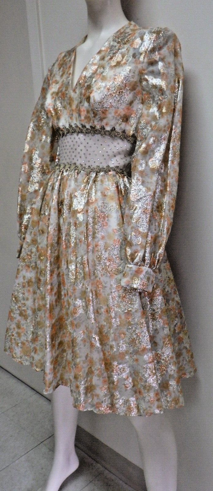 Vtg 60s Kiki Hart Gold Lame Rhinestone Prom Cocktail Party Dress Union Made Sz 6