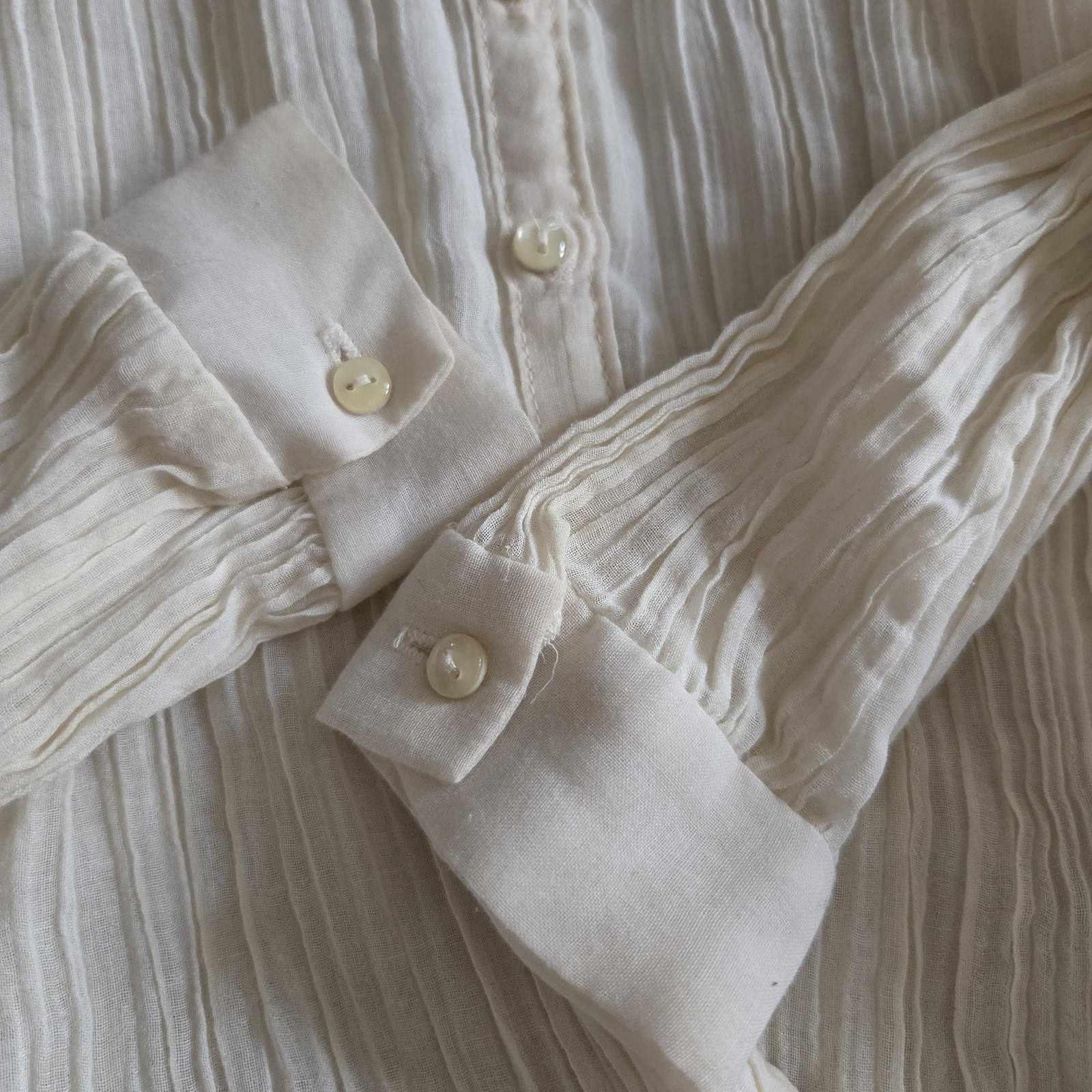 Gunnies Ivory Sheer Lace Blouse High Neck Ruffle Pearl Button Long Sleeve