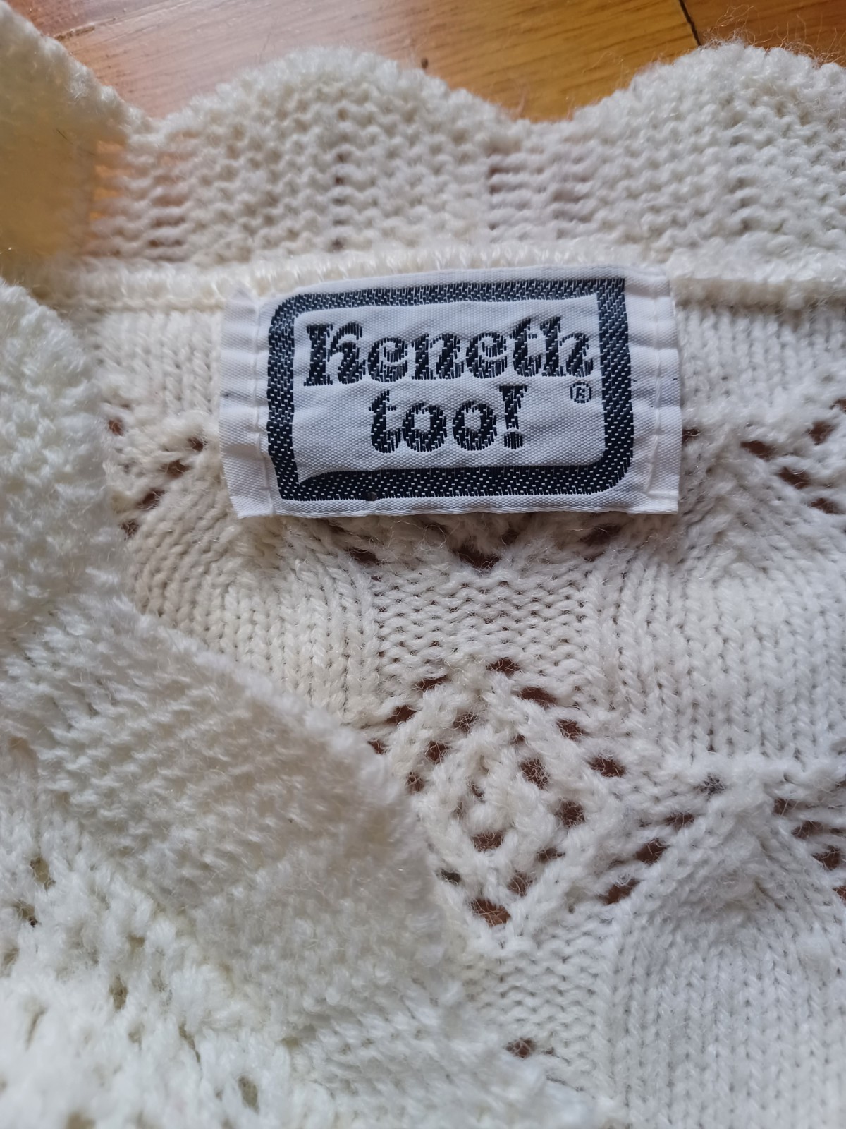 Vintage 1960s/1970s Kenneth Too Ivory-Colored Open Knit Sweater Girl Cardigan