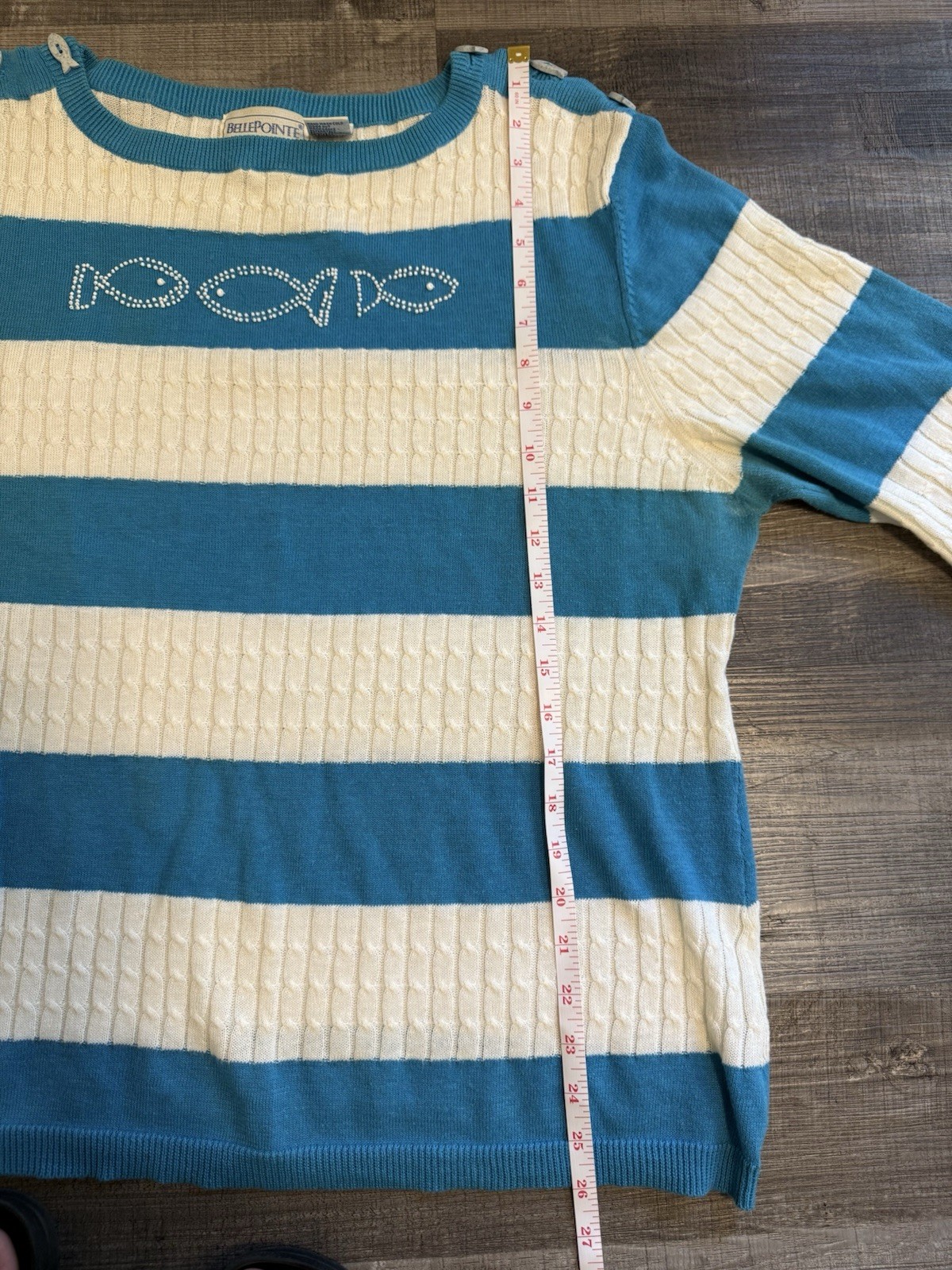 Vintage Bellpointe Striped Beaded Fish 3/4 length Sweater Sz XXL