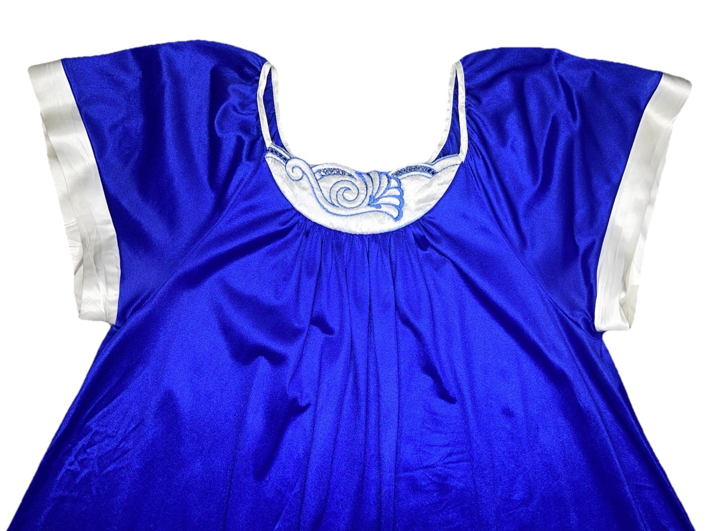Vtg 80s Finesse Embroidered Nightgown Womens OSFM SM/LG Royal Blue Sleepwear