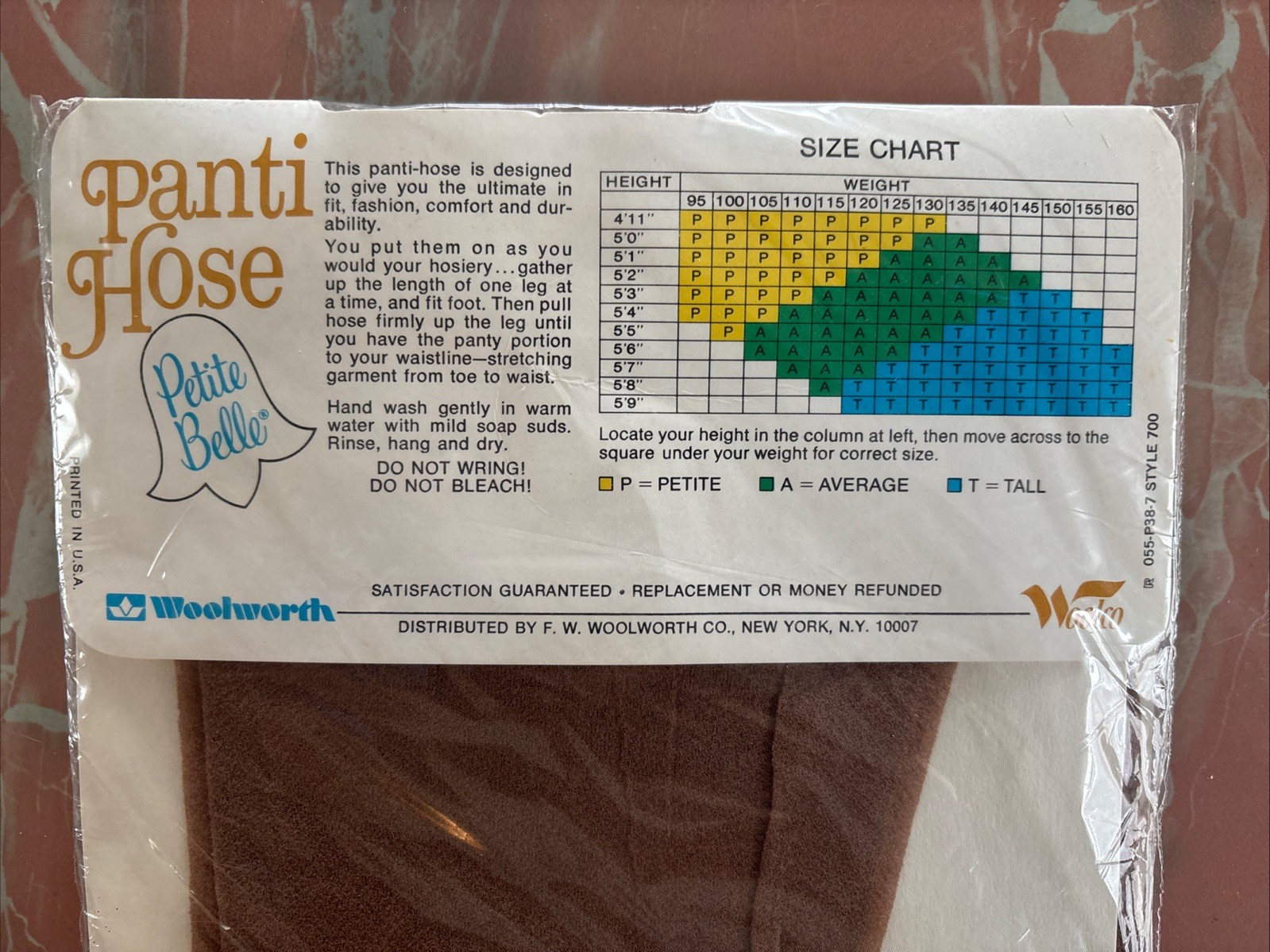 VTG NOS 70s Petite Belle Panti Hose Average Suntone 100% Nylon Woolworth NY USA