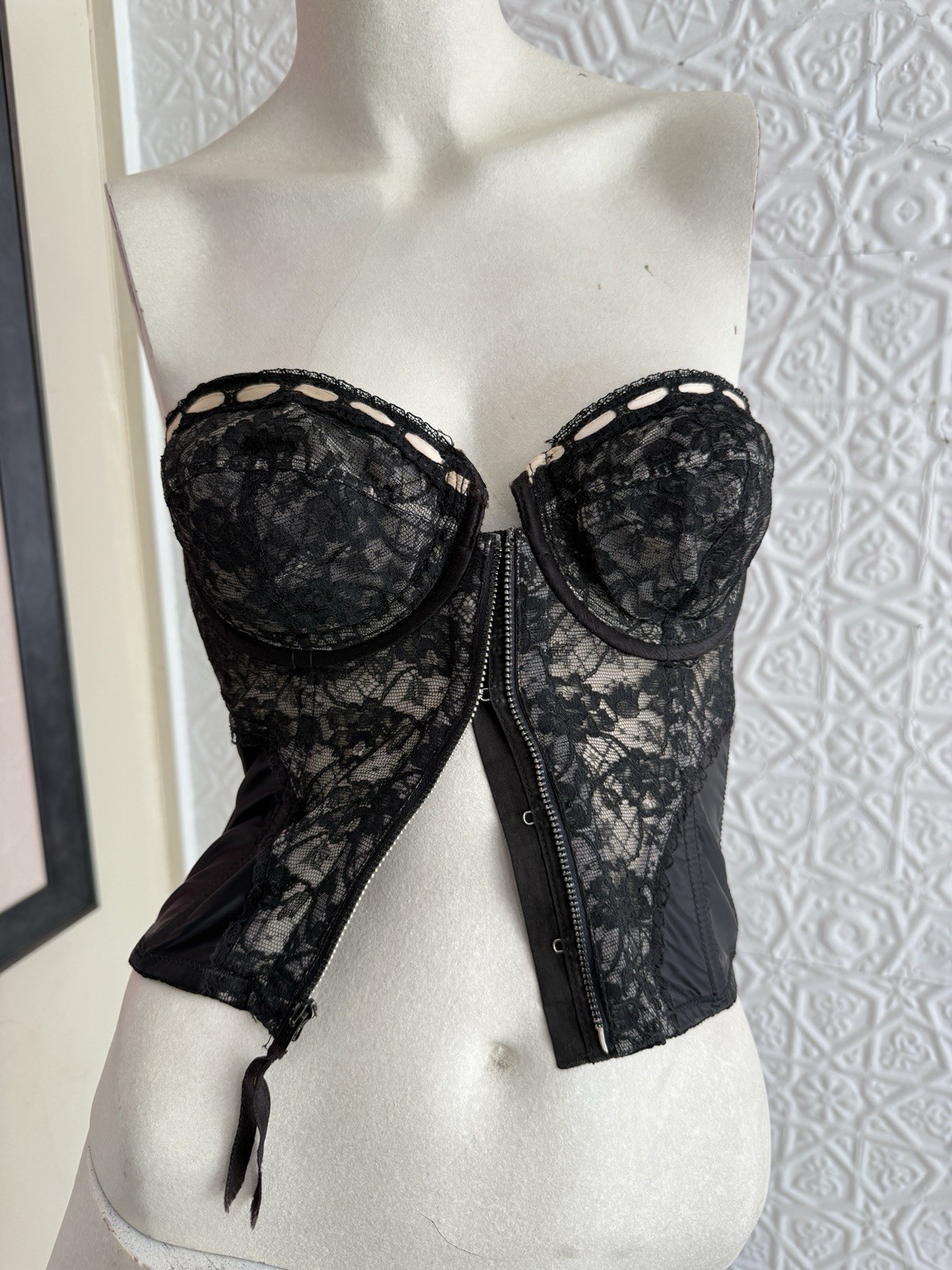 vintage Lady Marlene Corset Bra Top Strapless Bustier lace 1950s Black 34 B