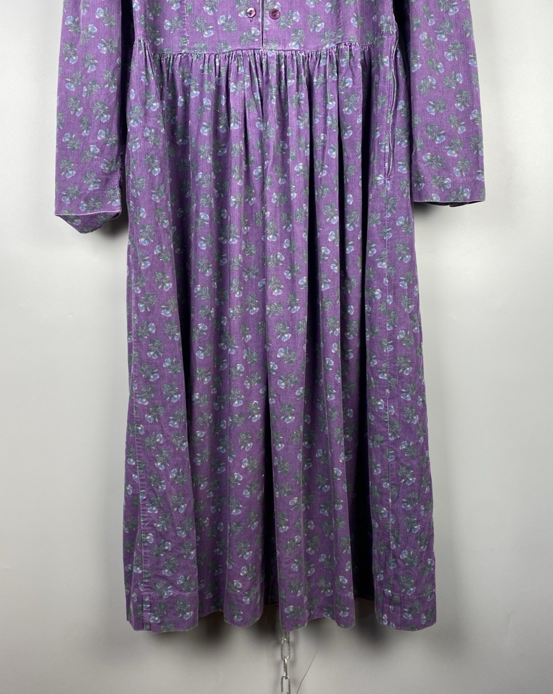 Vintage 80s Laura Ashley Dress Cotton Corduroy Floral Long Sleeve Size M EU 40