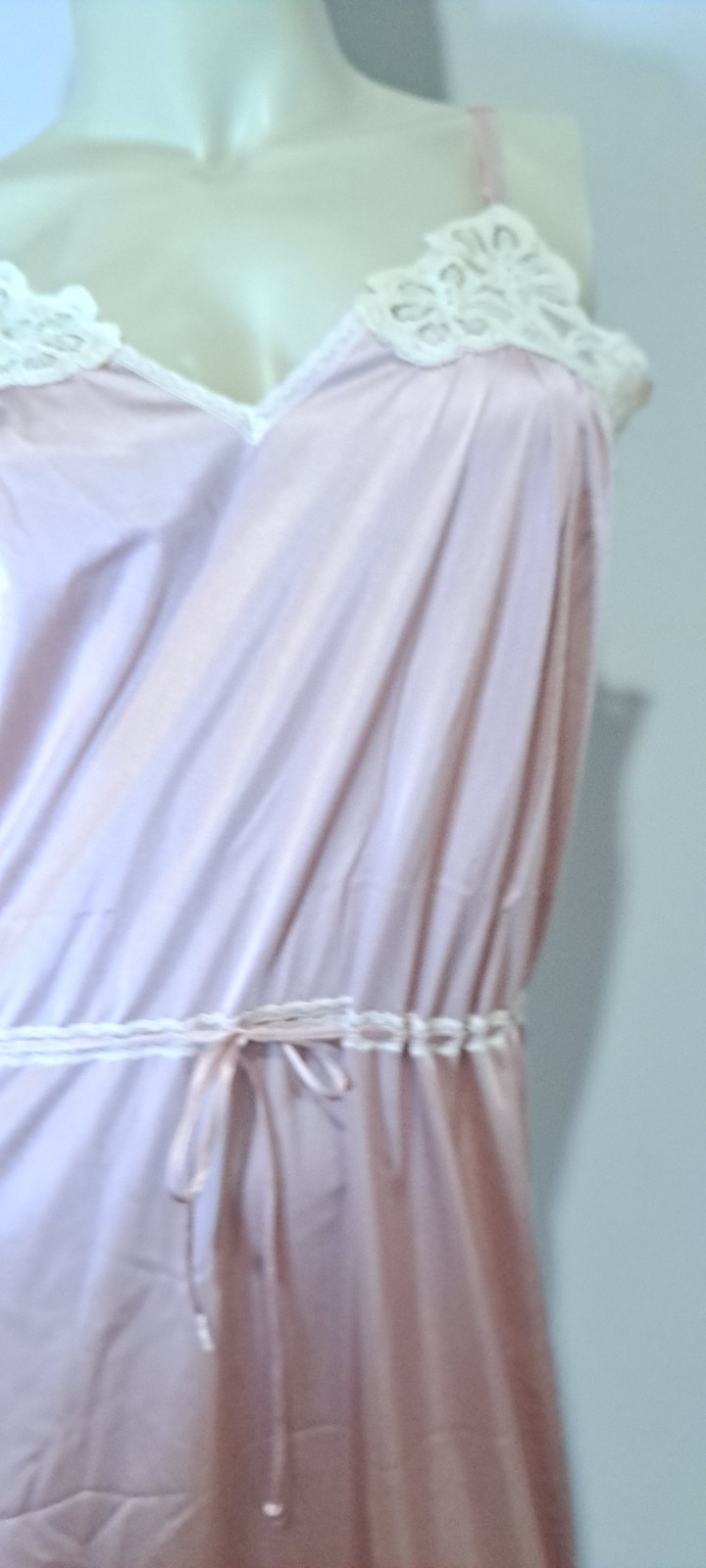 Vtg Full Slip Deena 36 Rose Mauve Beige Lace