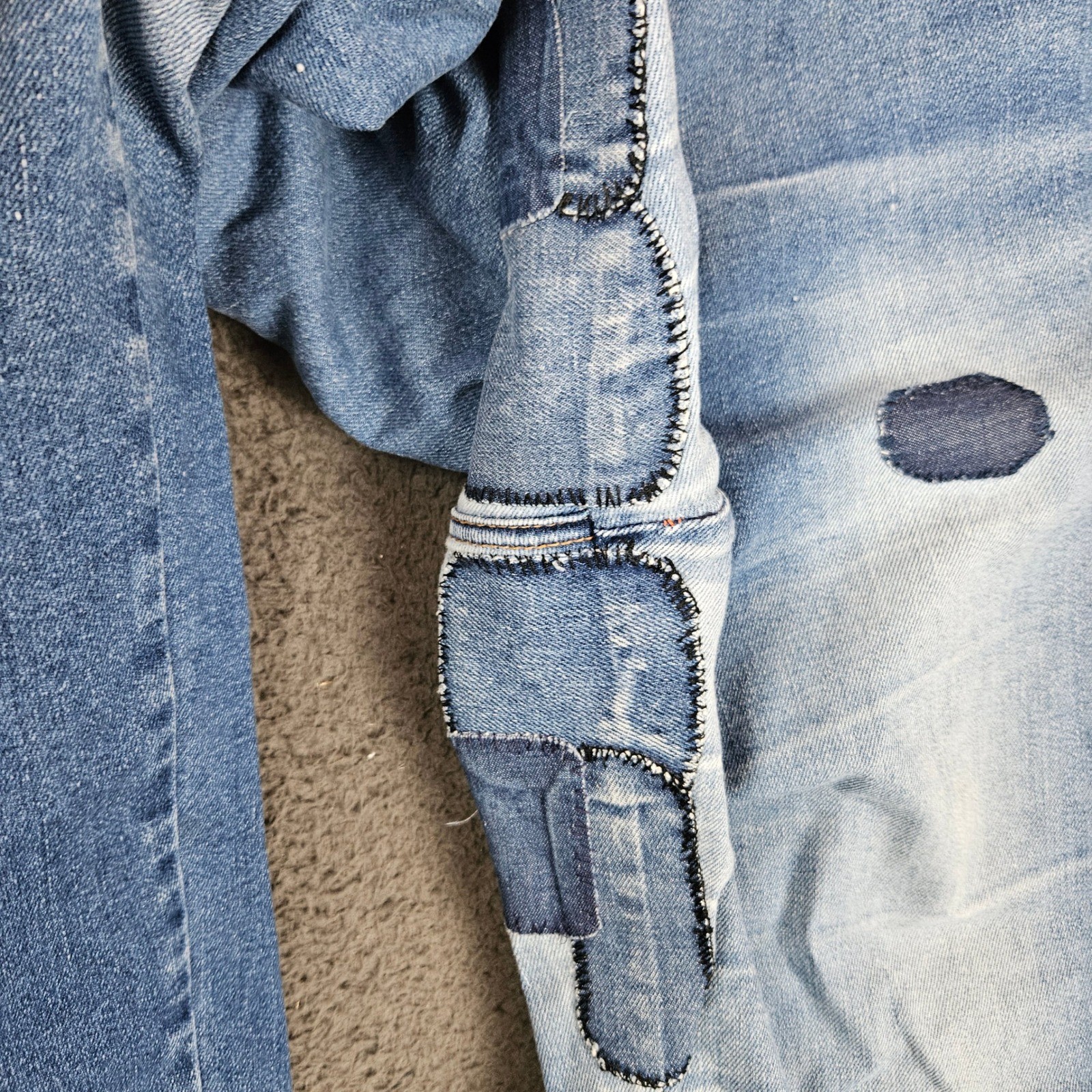 Vintage Levis 26W 40 Light Wash Patchwork Straight Leg Jeans Made in USA Blue