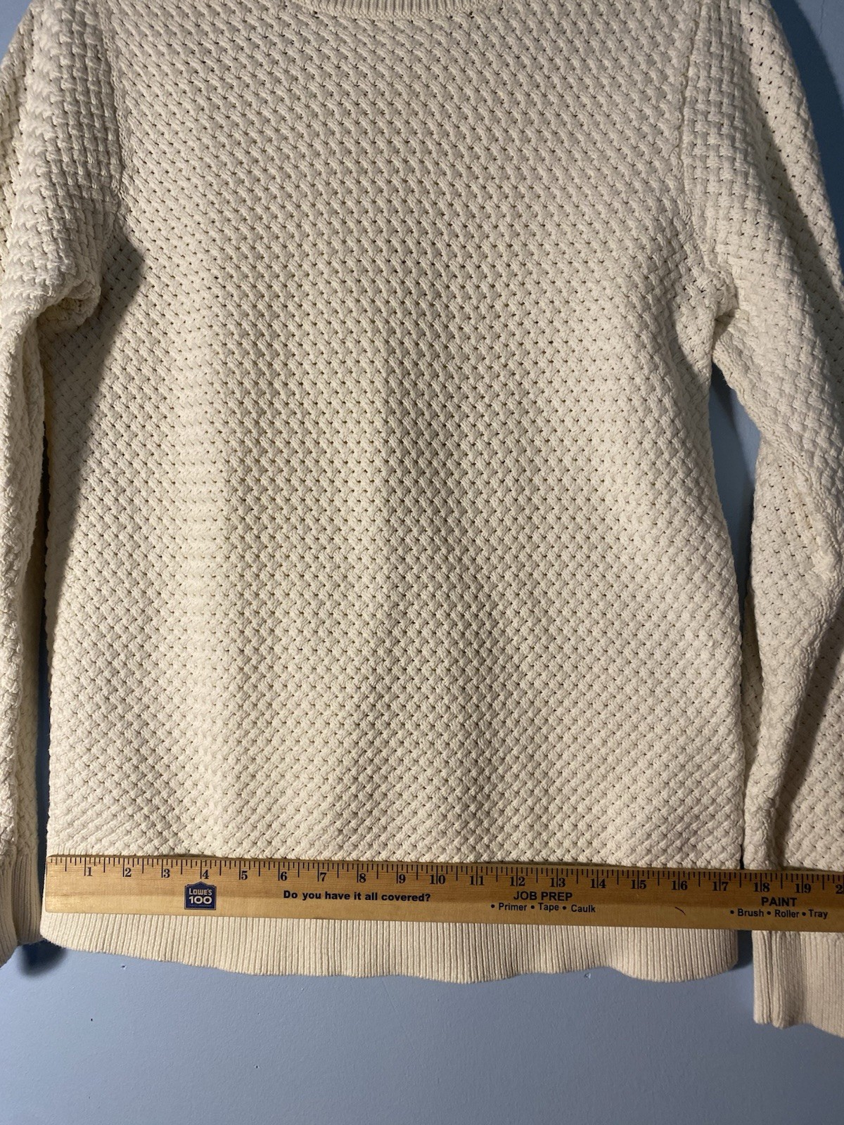 Vintage LL Bean Ivory Cotton Boatneck Basket Weave Sweater L Fisherman Core