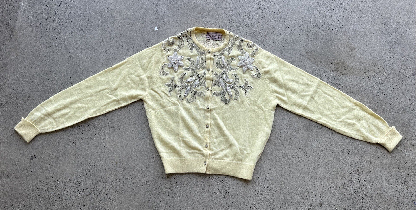 Vintage RARE Bullocks Wilshire by Ballantyne of Peebles Bedazzled Jewel Sweater