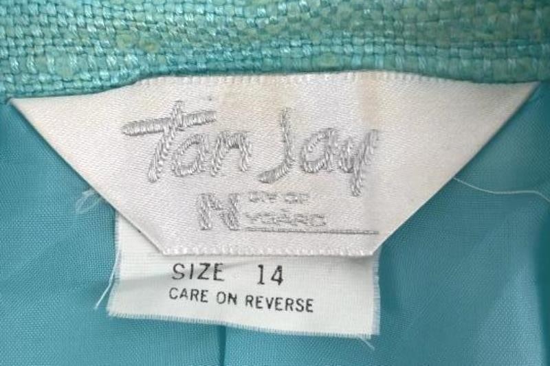 Vintage Tan Jay Women’s Cardigan Sz 14 Turquoise Open Front Long Sleeve Jacket