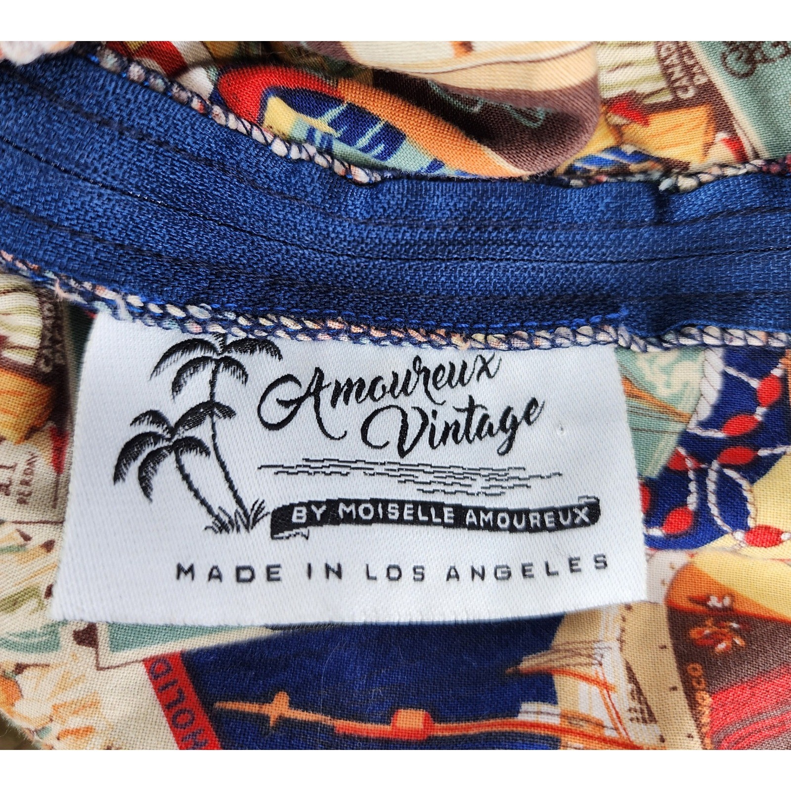 Amoureux Vintage Travel Postcard Halter Sundress Large Pinup Retro 50s Nautical