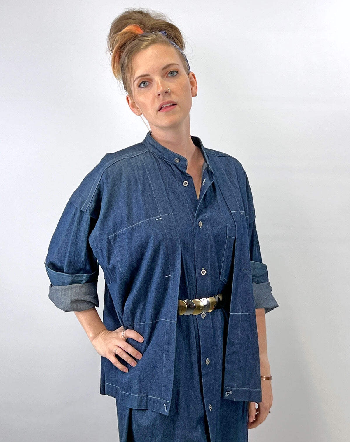80s 90s Indigo Denim Coat Dress Issey Miyake Plantation OSFM Avant Garde