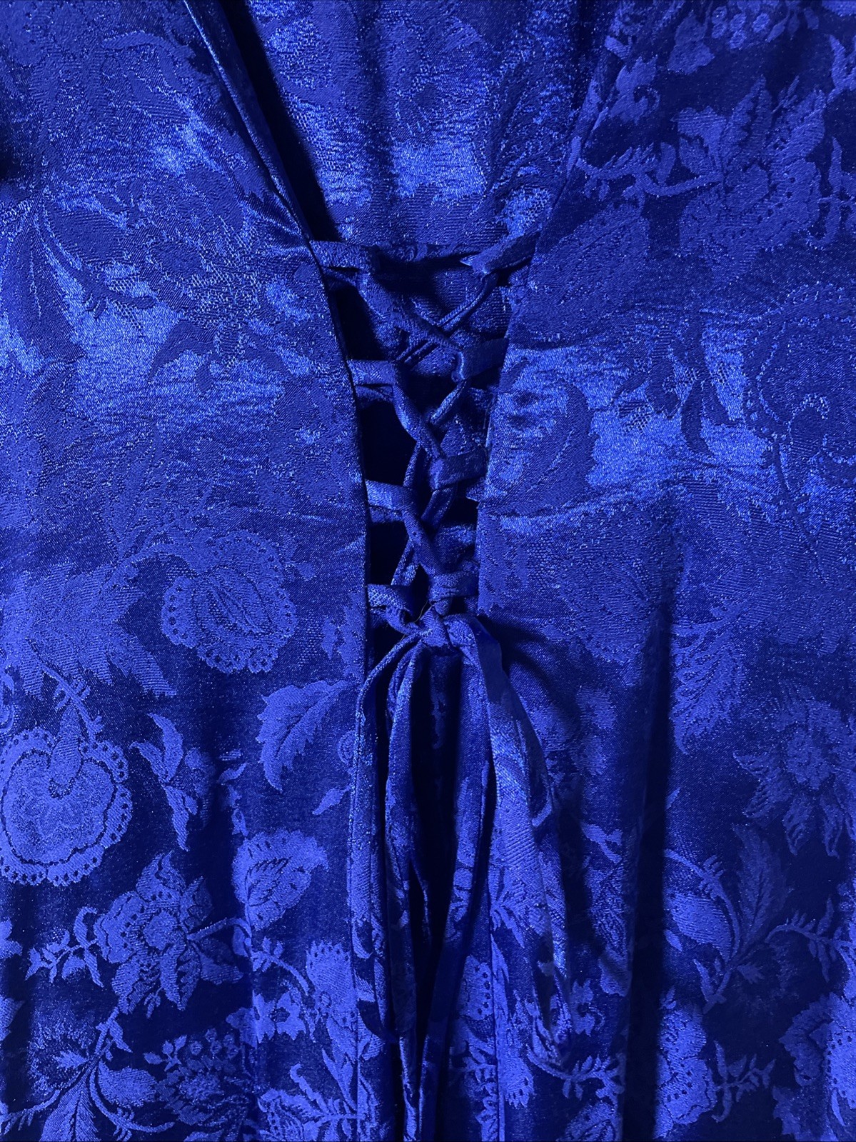 Dressy Betsy Vintage 80’s Royal Blue Floral Midi Dress Women’s 14 Lace Up Back