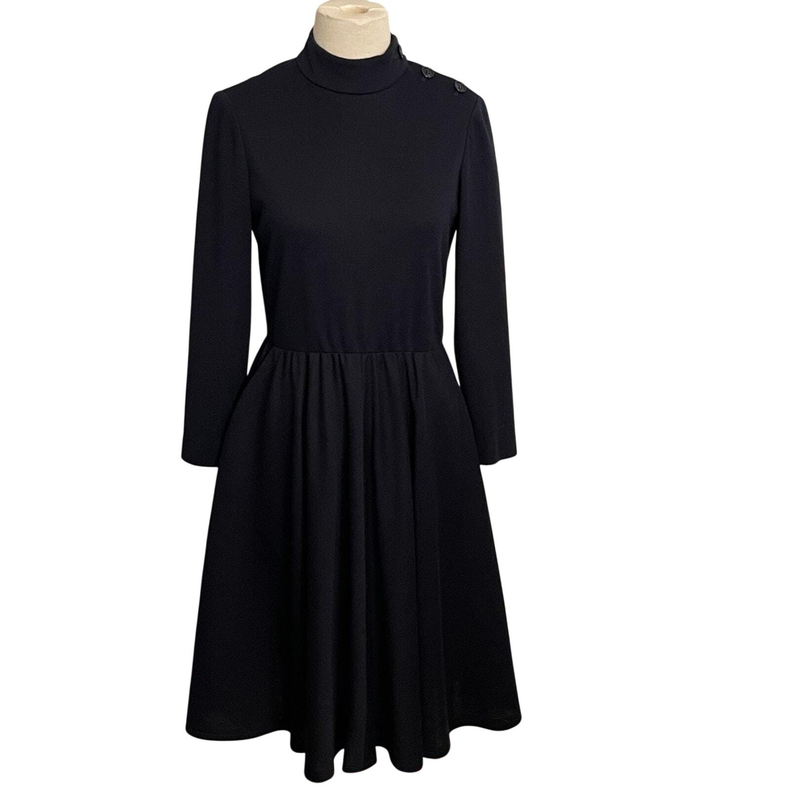 Vintage Morty Sussman Mollie Parnis Boutique Navy Blue Mock Neck Midi Dress