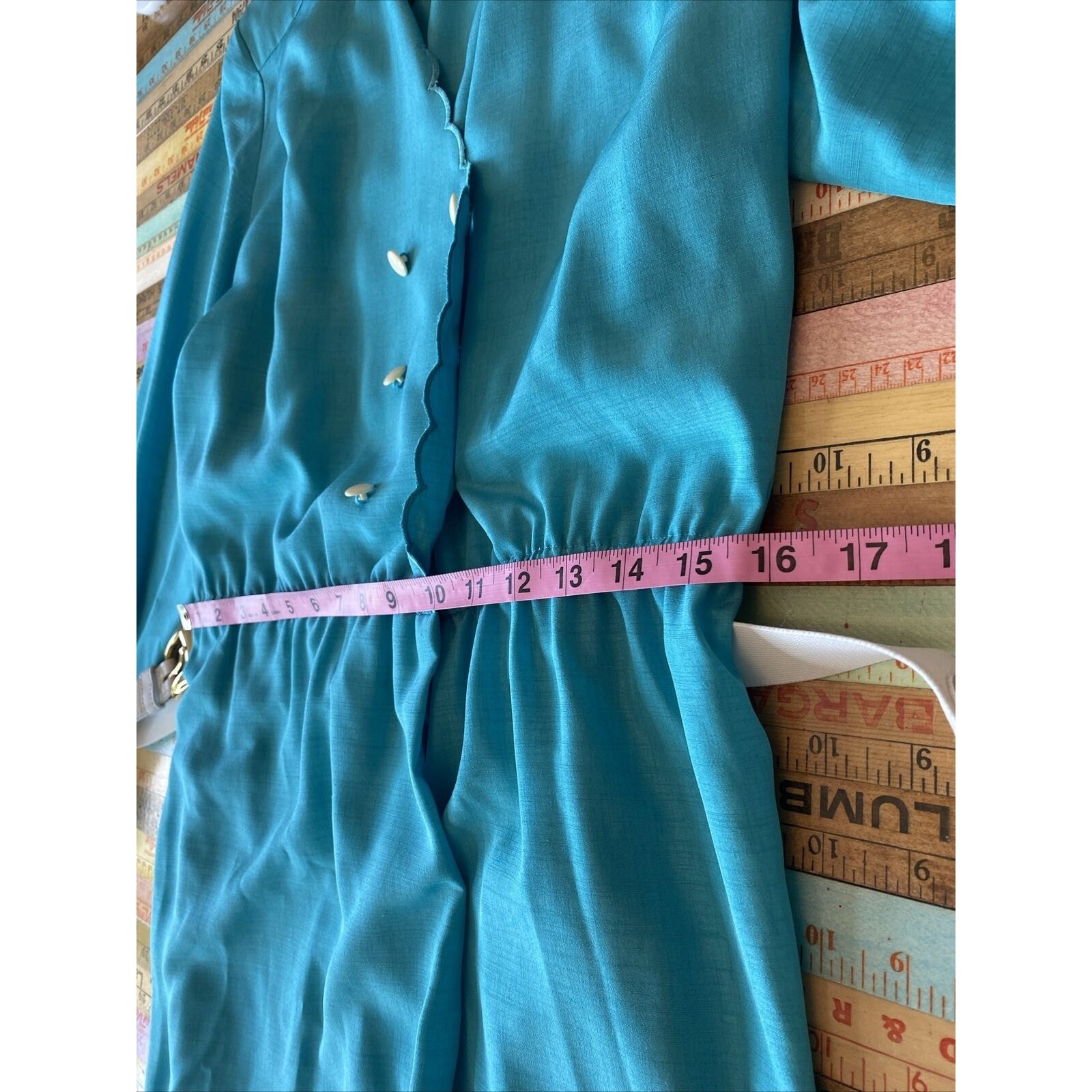 Vintage Schrader Sport Turquoise New York Belted Shirt Dress Size 8 S/M 80s