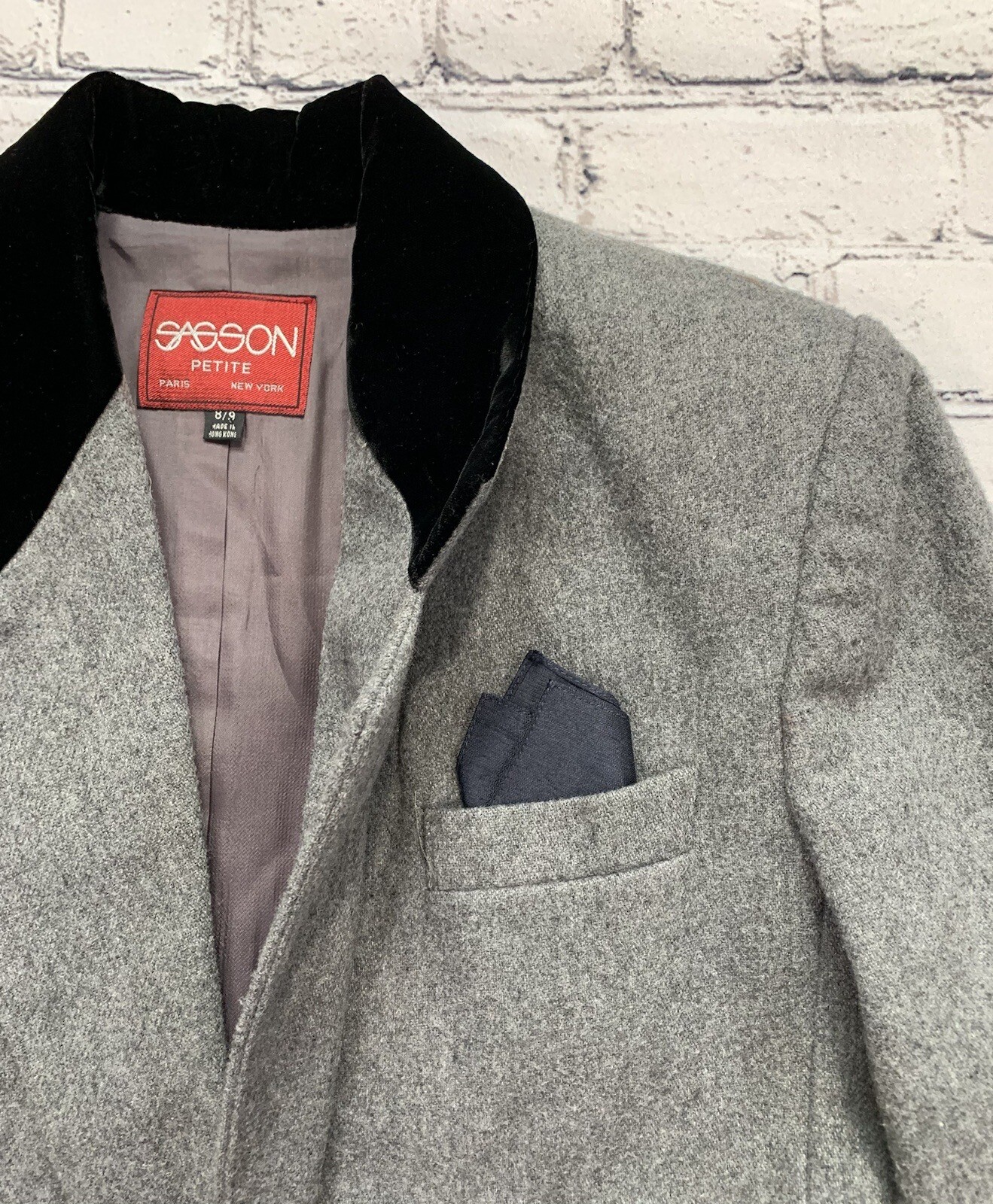 VTG Sasson Women’s Size 8/9 Wool Blend Gray Blazer One Button & Single Breasted