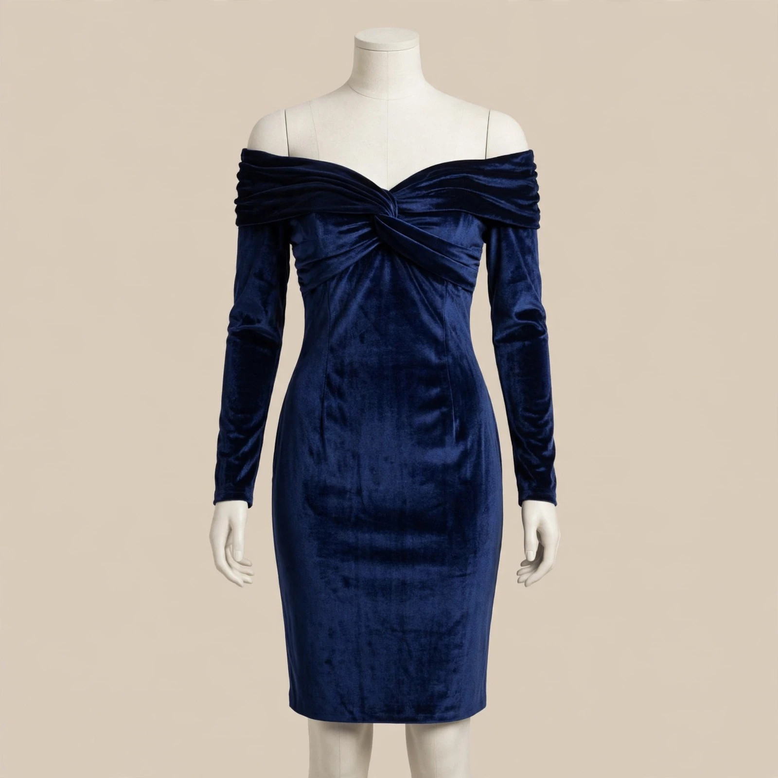 Vintage late 80s / early 90s navy velvet off-the-shoulder party dress