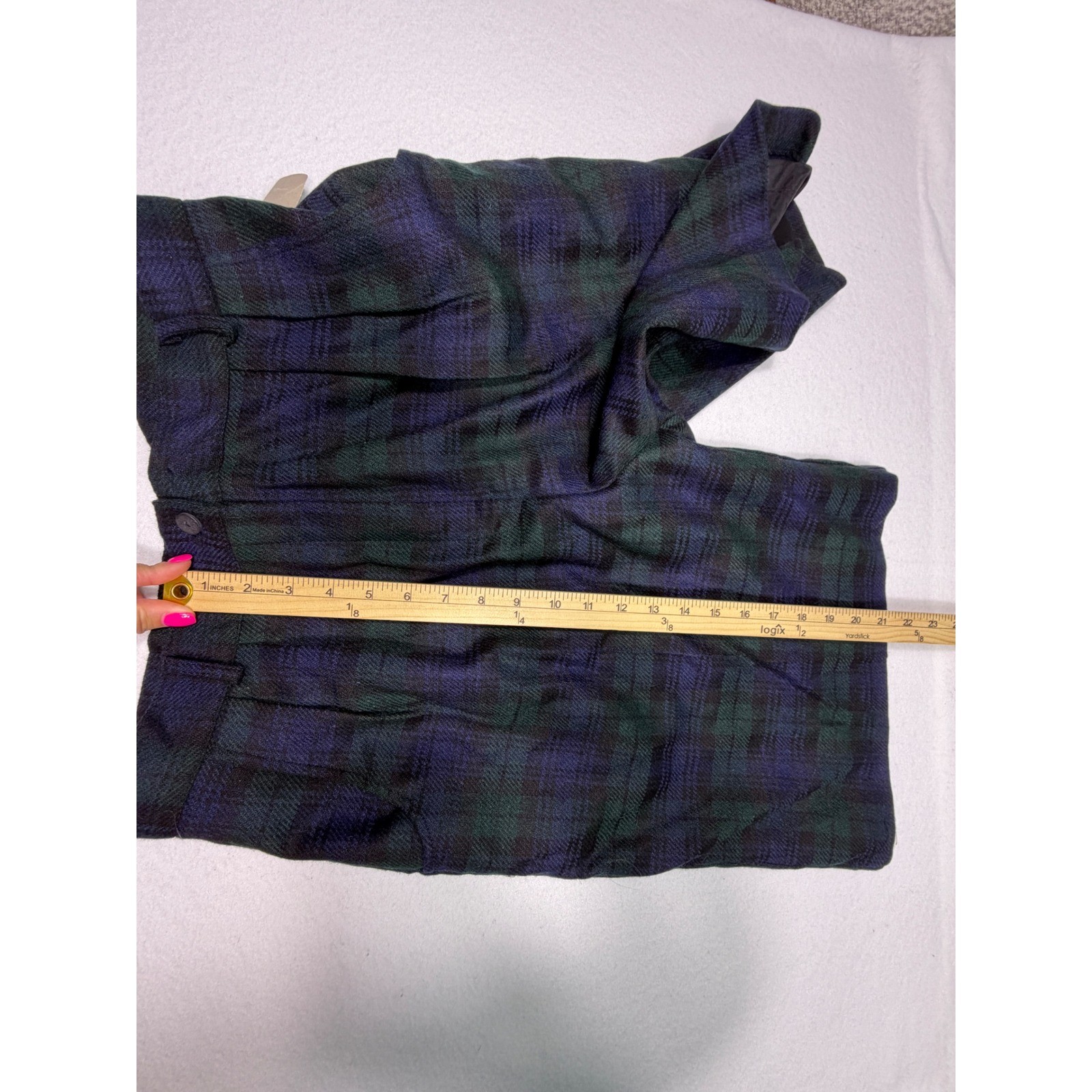 Savannah VTG Plaid Wool Blend Shorts Womens 14 Blue Green High Waisted USA NEW