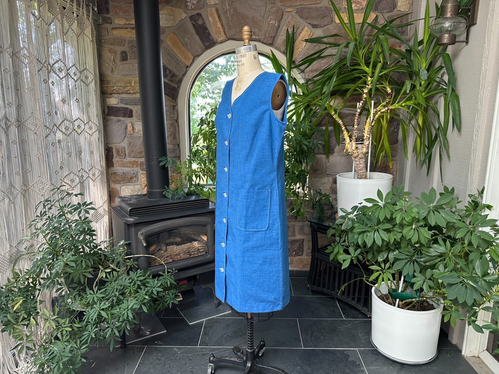 Vintage 1960s Blue Button Front Casual Dress with Pockets Johnny Appleseed’s