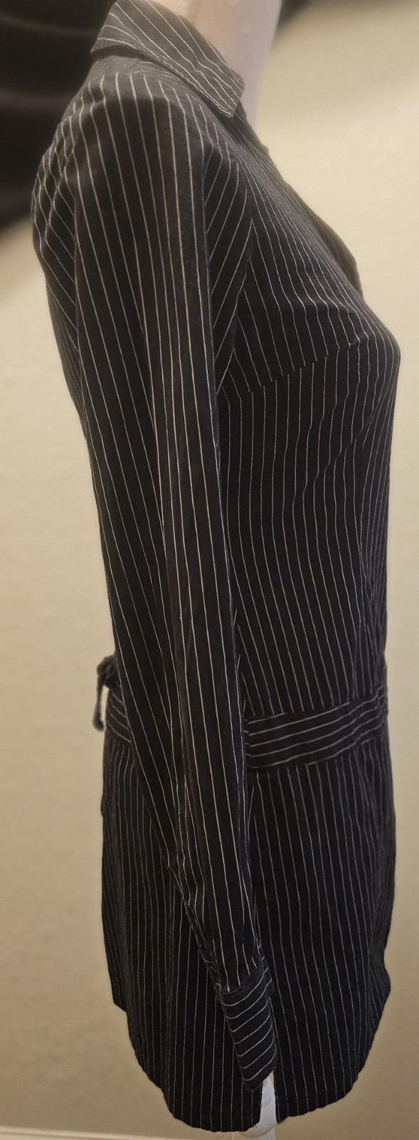 Y2K Vintage Aqua Blues Pinstripe Mini Dress Sz 5 Longsleeve Wrap dress