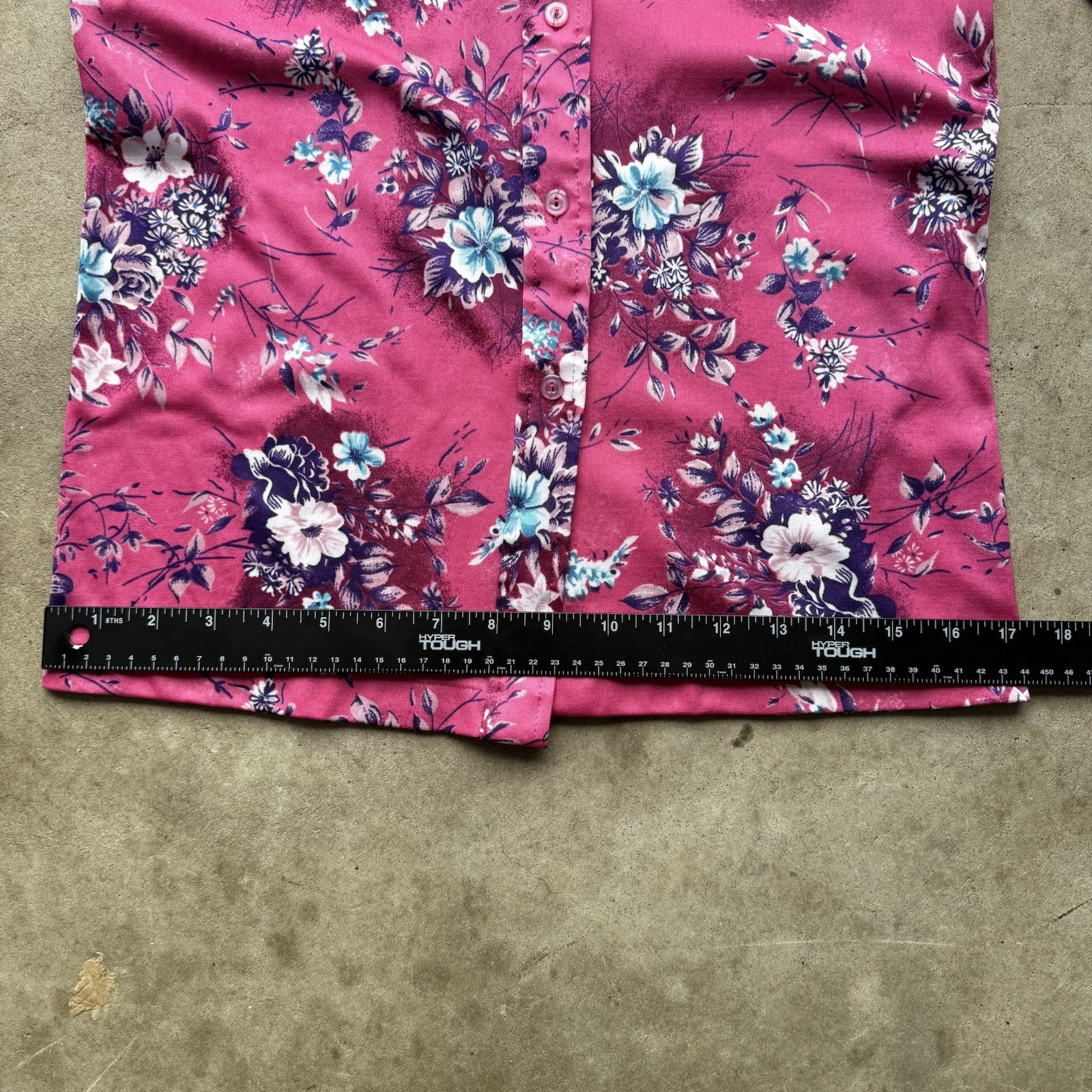 Disco Retro Vintage 70s Floral Blouse Pink Fuchsia Button Up Polyester Womens M