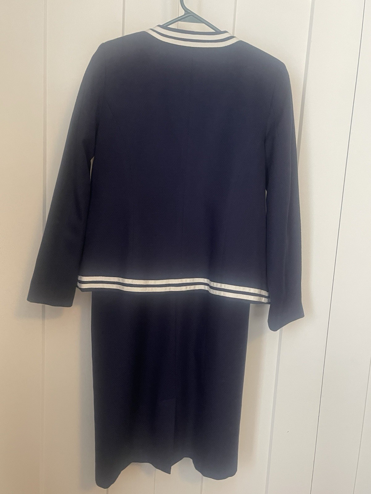 VTG APPLESEED’S Sheath Suit Dress 2 Pieces Navy W/ White Sz 8Business Church