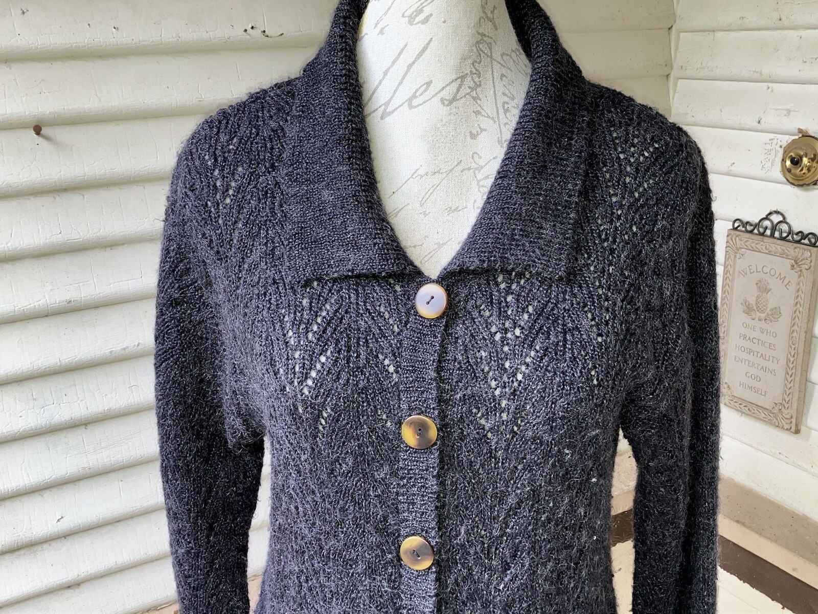 VINTAGE 1990s CROCHET OPENWORK ROMANTIC CARDIGAN SWEATER SARAH ARIZONA M