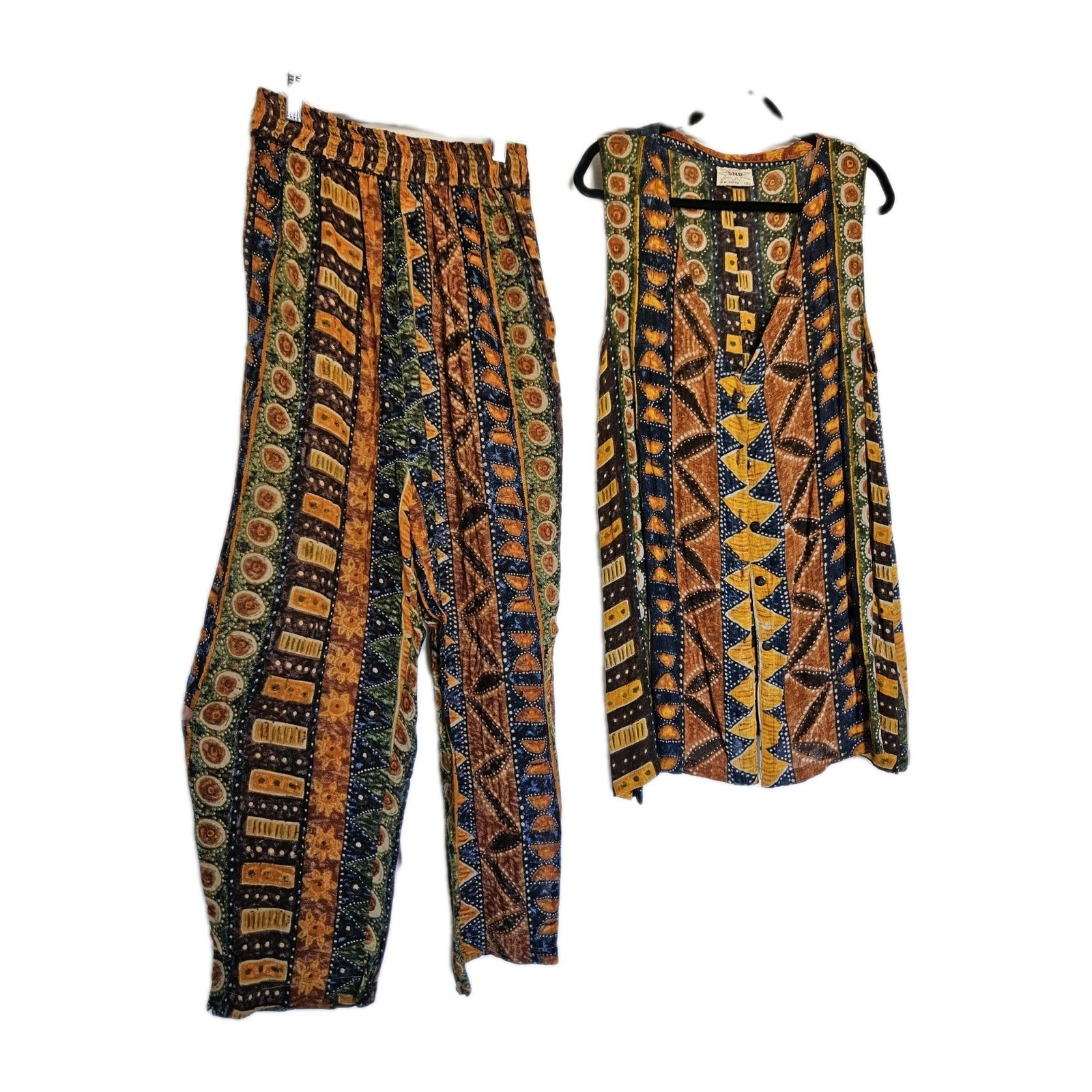 Vtg SND Rayon Tribal Ethnic Western Geometric Gauze Tunic Pant Set S