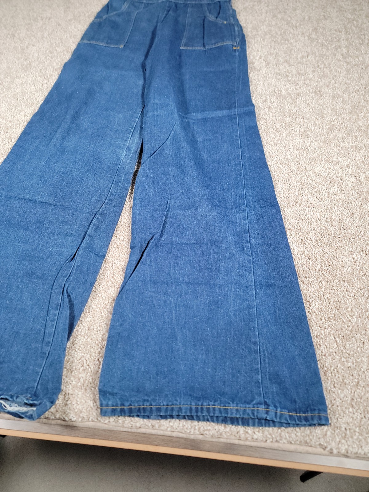 VTG 70s Denim Overalls Jumpsuit Juniors Small Womens Flare Hippy Boho Festival