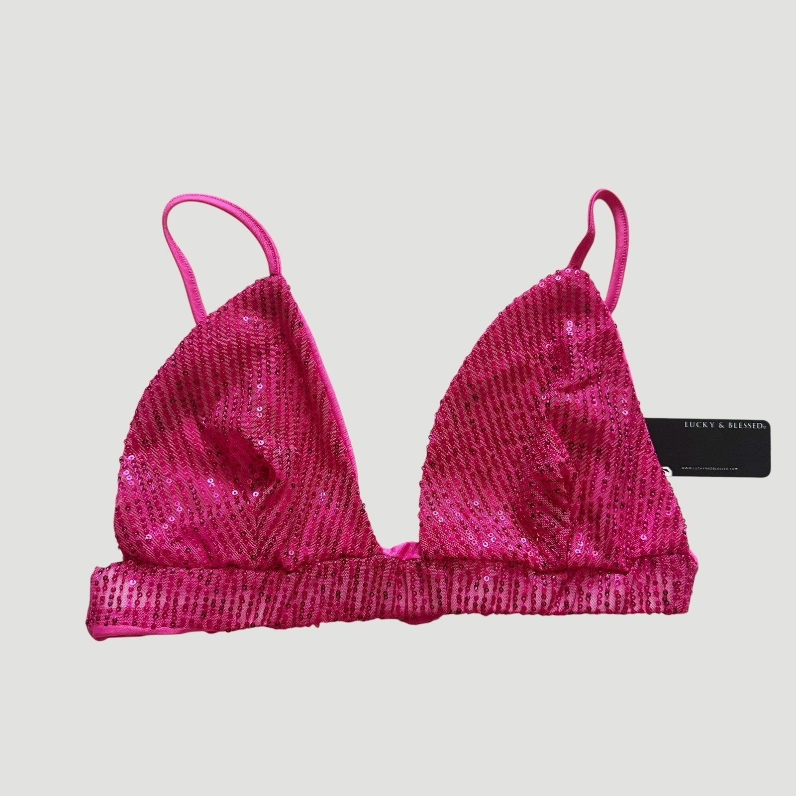 Festival Hot Pink Sequin Triangle Bralette top L&B Sparkle M Rave concert NWT