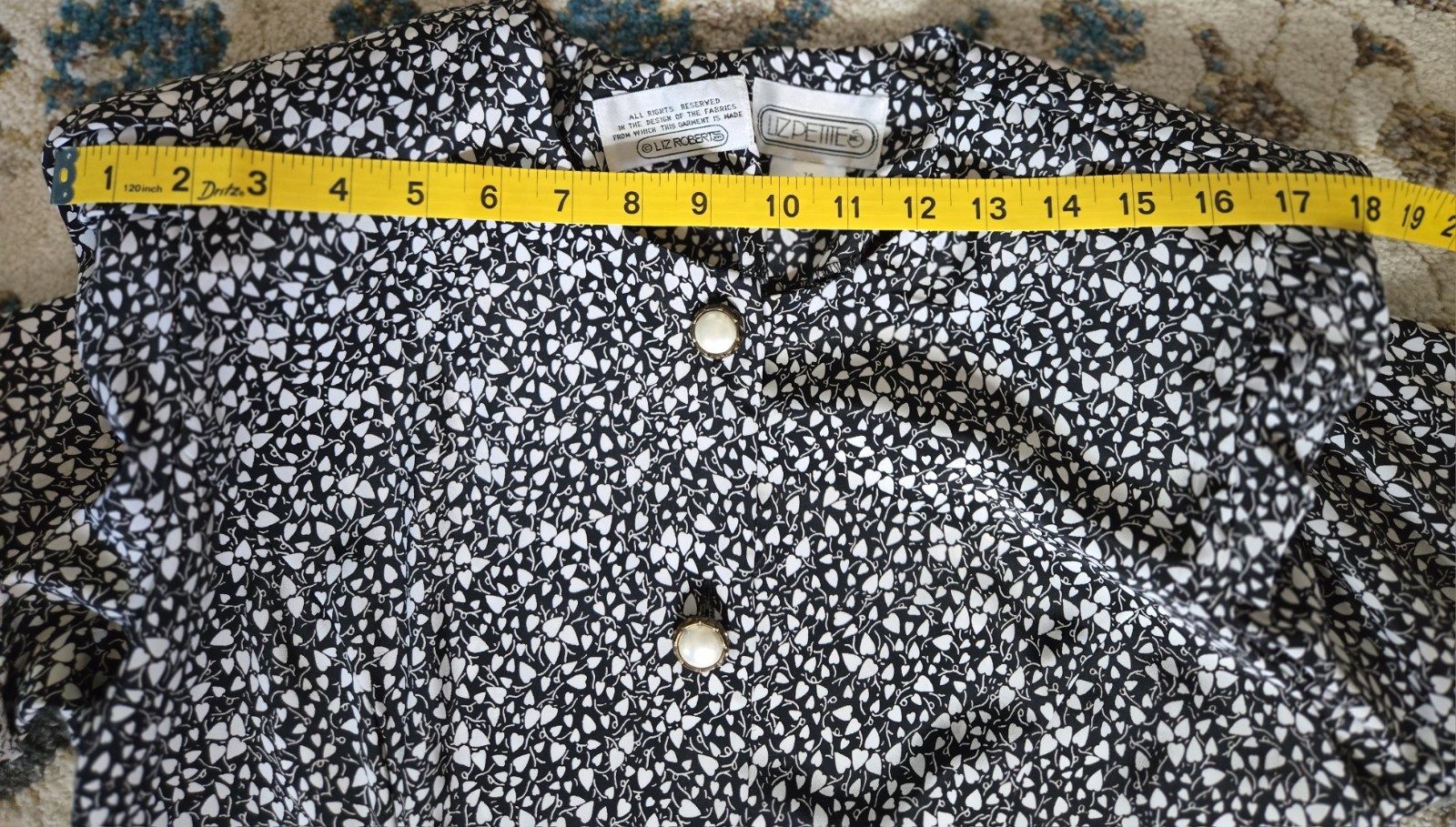 Vintage 80s/90s Black/White Hearts (Leaf?) Dress Petite 14 Massive Shoulder Pads